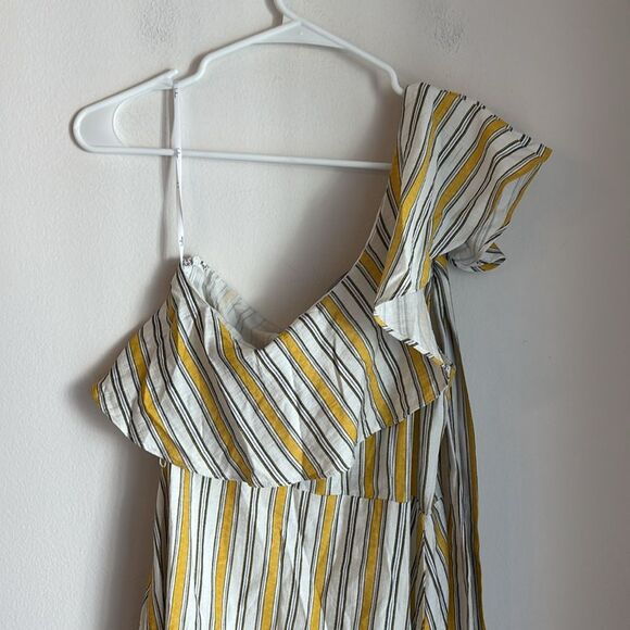 Lulu's Yellow White Striped high low ruffle preppy one shoulder Dress medium EUC - Picture 10 of 14